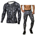 Men Compression sportswear Run Suits Clothes Sports Set Long t shirt And leggings Gym Fitness workout Tights clothing base layer