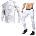Men Compression sportswear Run Suits Clothes Sports Set Long t shirt And leggings Gym Fitness workout Tights clothing base layer