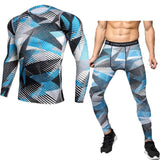 Men Compression sportswear Run Suits Clothes Sports Set Long t shirt And leggings Gym Fitness workout Tights clothing base layer