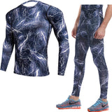 Men Compression sportswear Run Suits Clothes Sports Set Long t shirt And leggings Gym Fitness workout Tights clothing base layer