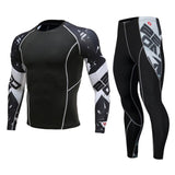 Men's Run Compression jogging Suits Clothes Sports Set Long t shirt And Pants Gym Fitness workout Tights clothing 2pcs/Sets