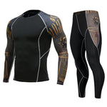 Men's Run Compression jogging Suits Clothes Sports Set Long t shirt And Pants Gym Fitness workout Tights clothing 2pcs/Sets