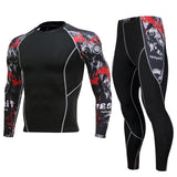 Men's Run Compression jogging Suits Clothes Sports Set Long t shirt And Pants Gym Fitness workout Tights clothing 2pcs/Sets