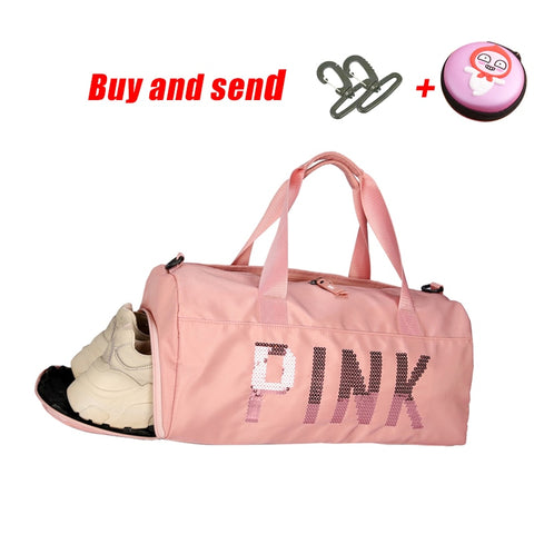 The latest design sequins PINK letter fitness bag dry and wet separation sports bag shoulder Messenger bag couple handbag travel