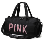 2019 Newest Design Sequins PINK Letters Gym Fitness Sports Bag Shoulder Crossbody Bag Women Tote Handbag Travel Duffel Bolsa