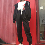 Workout Tracksuits Women Zipper Crop Tops Drawstring Calf Length Pants Patchwork Sports Suits Oversize Coat Fitness Clothing