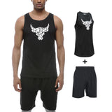 Men's Running Suit Sport Fitness Sleeveless Vest Male Casual Slim Fit Cotton T-Shirt Workouts Outdoor Two-piece Sports Clothing