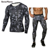 Men's sports suit Compression Run jogging Sportswear Sports Sets Long sleeves t-shirt/leggings male Gym Fitness Tight clothing