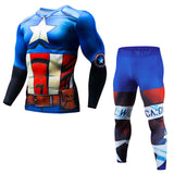 Men's sports suit Fitness Running Sets Clothing Spiderman Tracksuit Set Captain America Sportswear 3D Print Full Compression