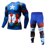 Men's sports suit Fitness Running Sets Clothing Spiderman Tracksuit Set Captain America Sportswear 3D Print Full Compression