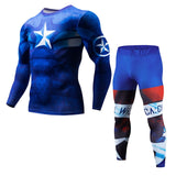 Men's sports suit Fitness Running Sets Clothing Spiderman Tracksuit Set Captain America Sportswear 3D Print Full Compression