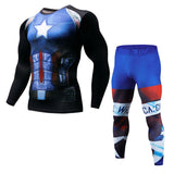 Men's sports suit Fitness Running Sets Clothing Spiderman Tracksuit Set Captain America Sportswear 3D Print Full Compression